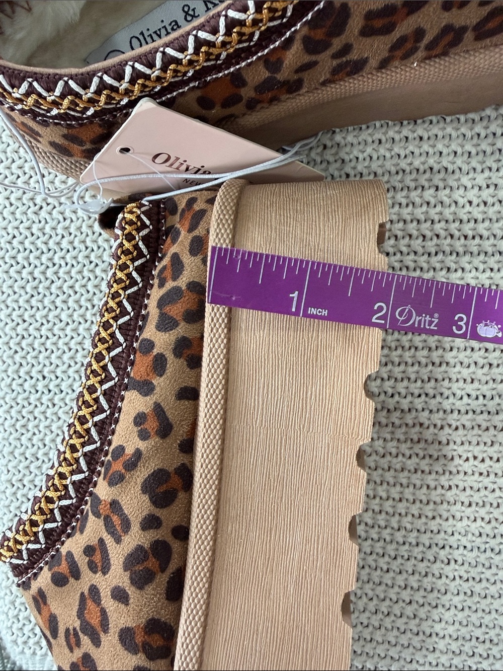Olivia & Kate Leopard-Print Platform Mules in Tan/Brown - Picture 12 of 13